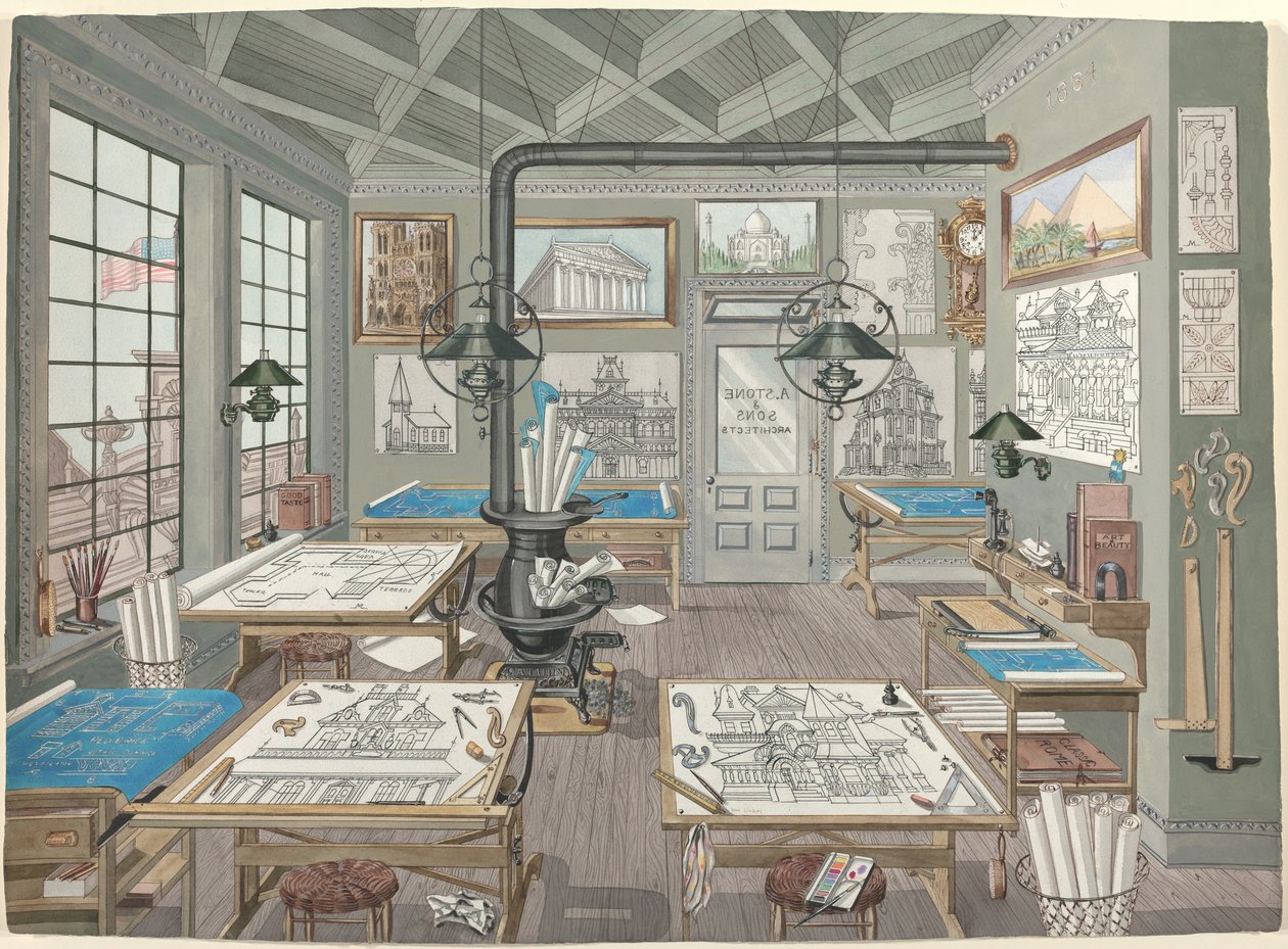 غرفة صياغة المهندس المعماري ، 1884 ، 19351942. بواسطة بيركنز هارنلي