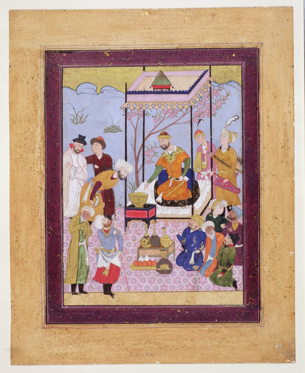 خامس نظامي في جناح بين المتابعين والحاضرين ، ج 1590 (مرحاض ، لون بودي ومذهب على البطاقة) بواسطة المدرسة الفارسية