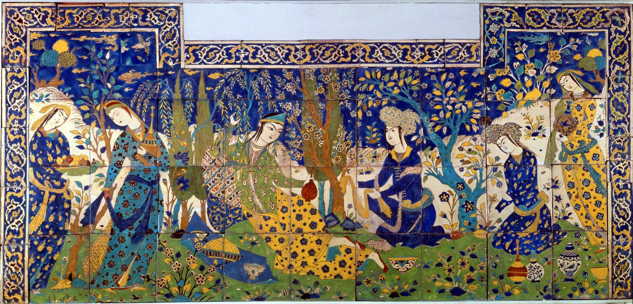 لوحة من البلاط المزجج ، أصفهان (فريت) بواسطة المدرسة الفارسية
