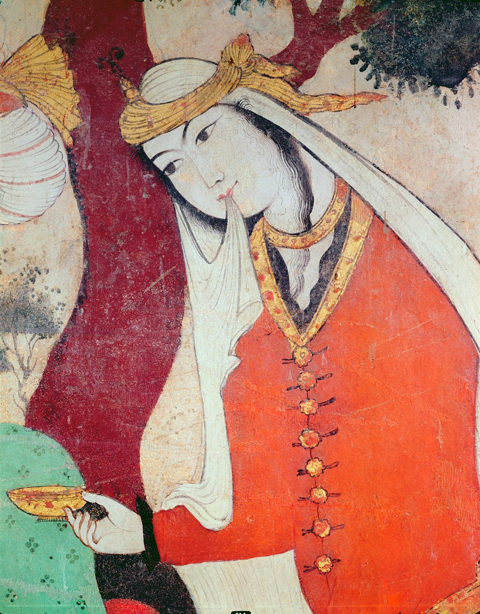 امرأة من بلاط شاه عباس الأول ، 1585-1627 (التفاصيل) بواسطة المدرسة الفارسية