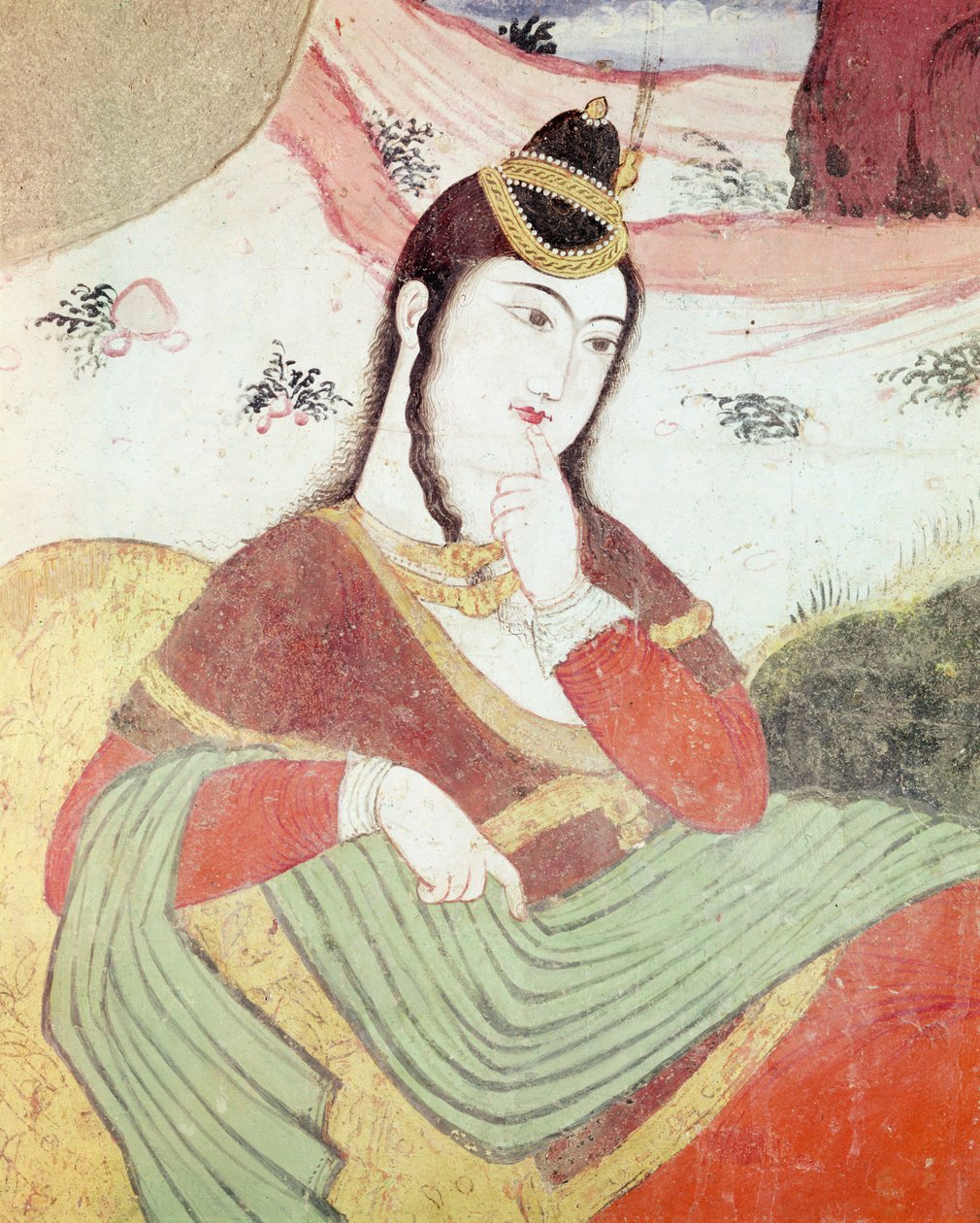امرأة من بلاط شاه عباس الأول ، 1585-1627 (التفاصيل) بواسطة المدرسة الفارسية