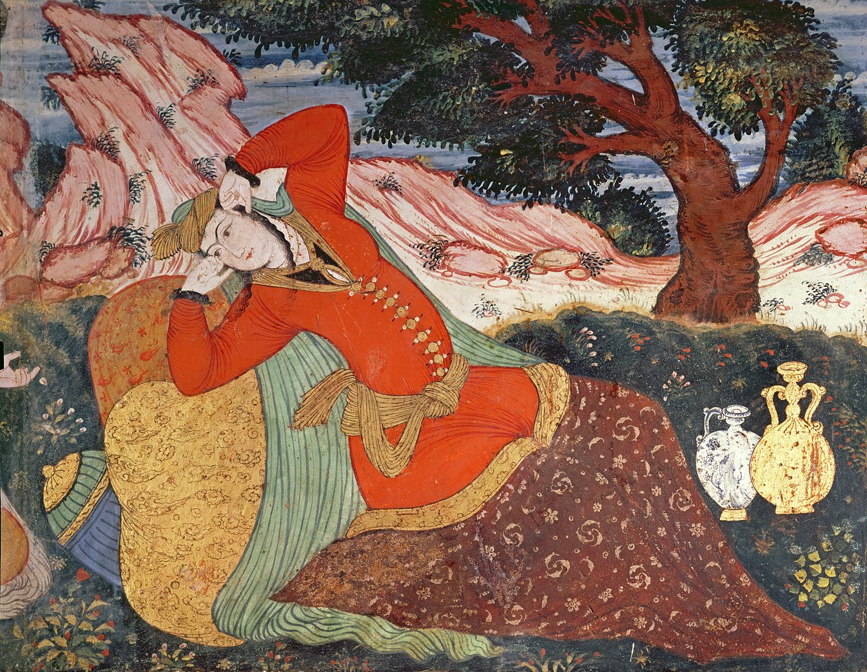 امرأة من بلاط شاه عباس الأول ، 1585-1627 (التفاصيل) بواسطة المدرسة الفارسية