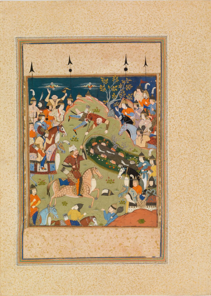 Battle Battle Scenes (مرحاض وغواش على الرق) بواسطة المدرسة الفارسية