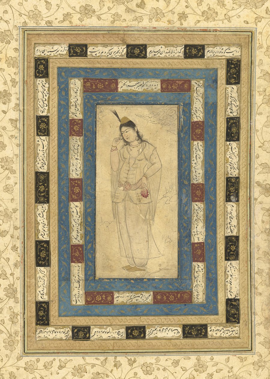 سيدة دائمة ، أصفهان ، c.1620-25 (حبر ، مرحاض غير شفاف ، وذهب على ورق) بواسطة المدرسة الفارسية