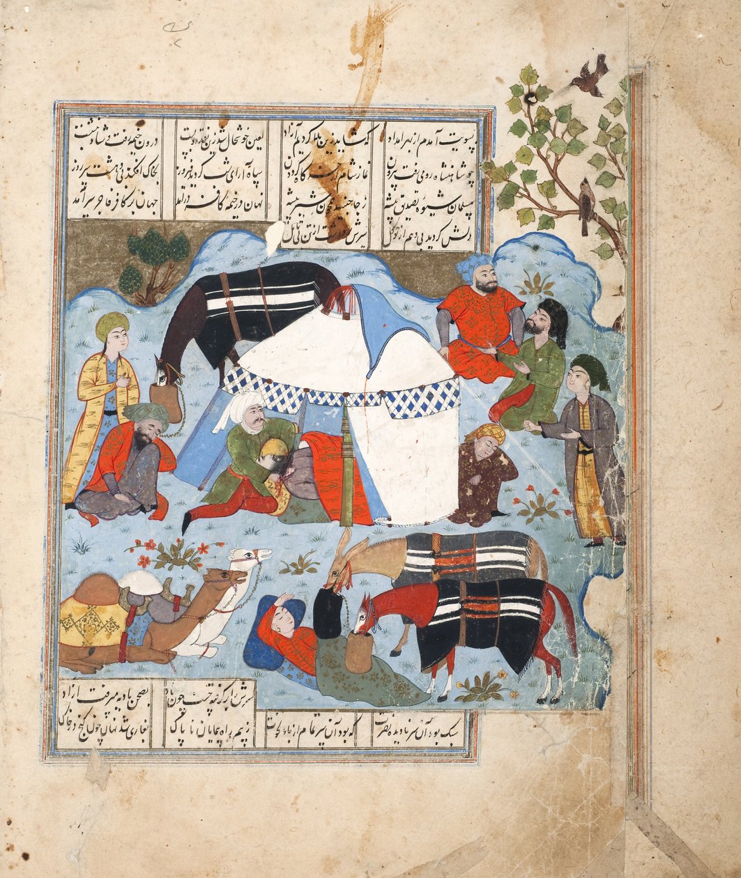 رجل نائم مقطوع الرأس في خيمته، حوالي 1560 (ألوان مائية غير شفافة على ورق) بواسطة المدرسة الفارسية