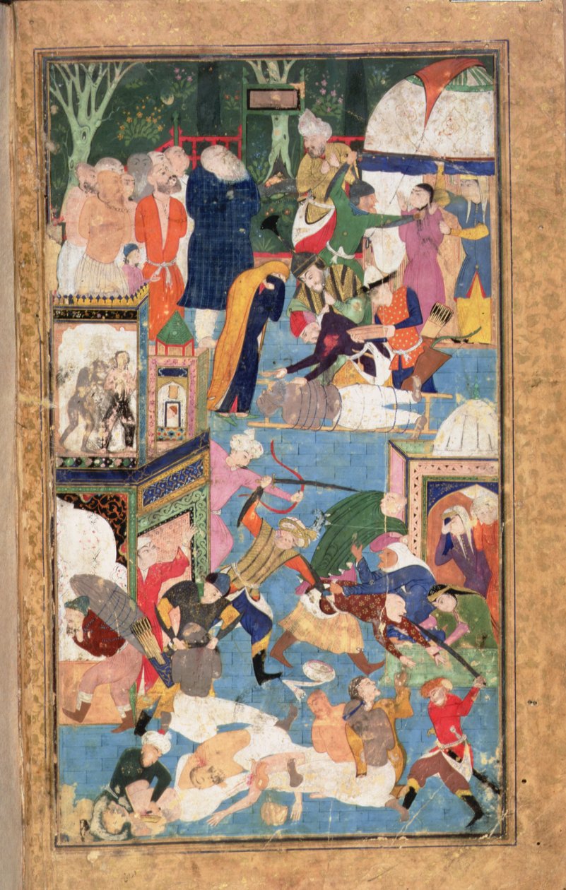 أضف رقم ٢٢٧٠٣ صفحة ٥٢ ظ ، نهب أصفهان عام ١٣٨٧ ، يظهر قيام قوات تيمور بالنهب والنهب والقتل. بواسطة المدرسة الفارسية