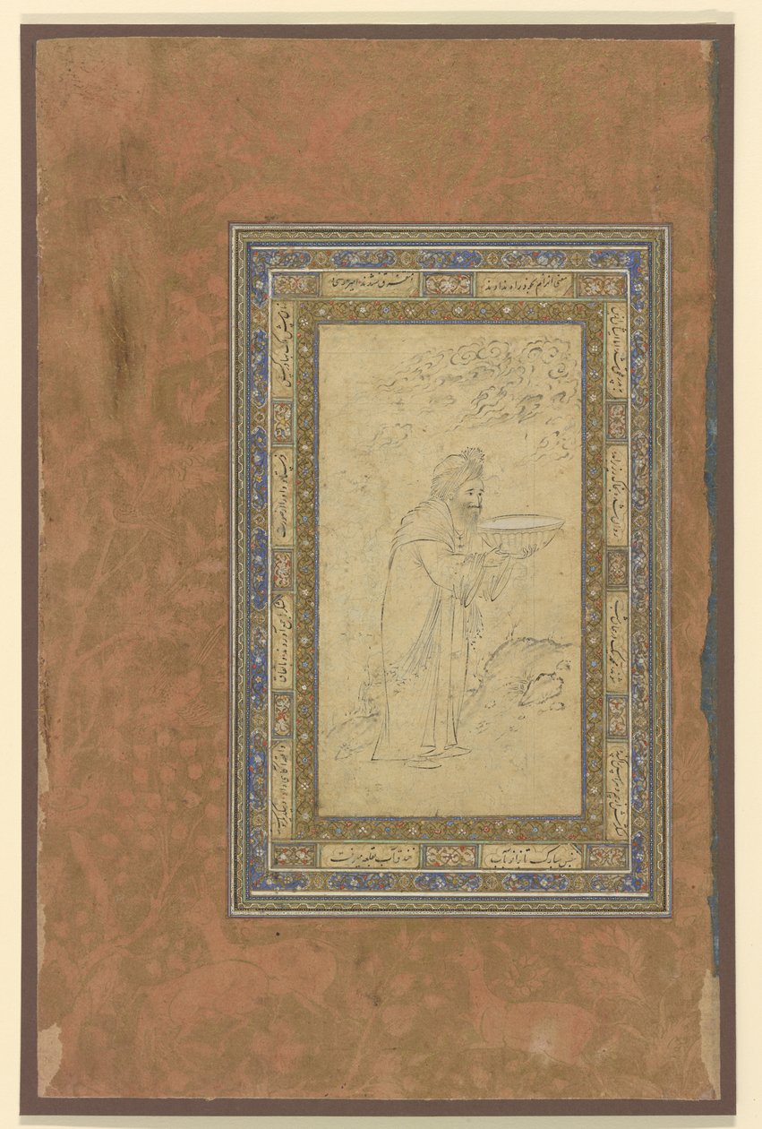 رجل عجوز يحمل وعاء ، 1610-15 بواسطة المدرسة الفارسية