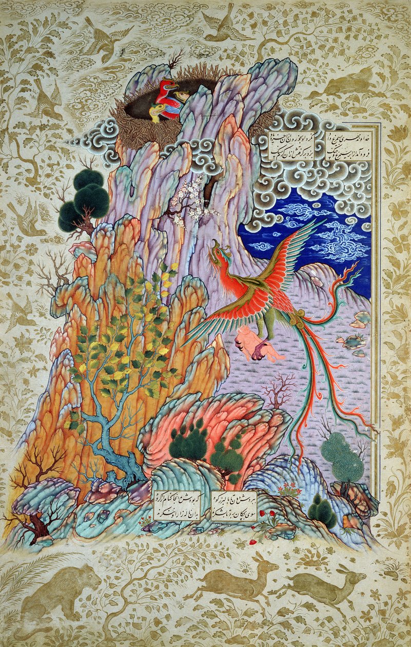 CBL Per 277.12 Zal يتم إنقاذه من قبل Simurgh الأسطوري ، من نسخة من Shahnama ، أواخر القرن السادس عشر (الغواش ومرحاض على الورق) بواسطة المدرسة الفارسية