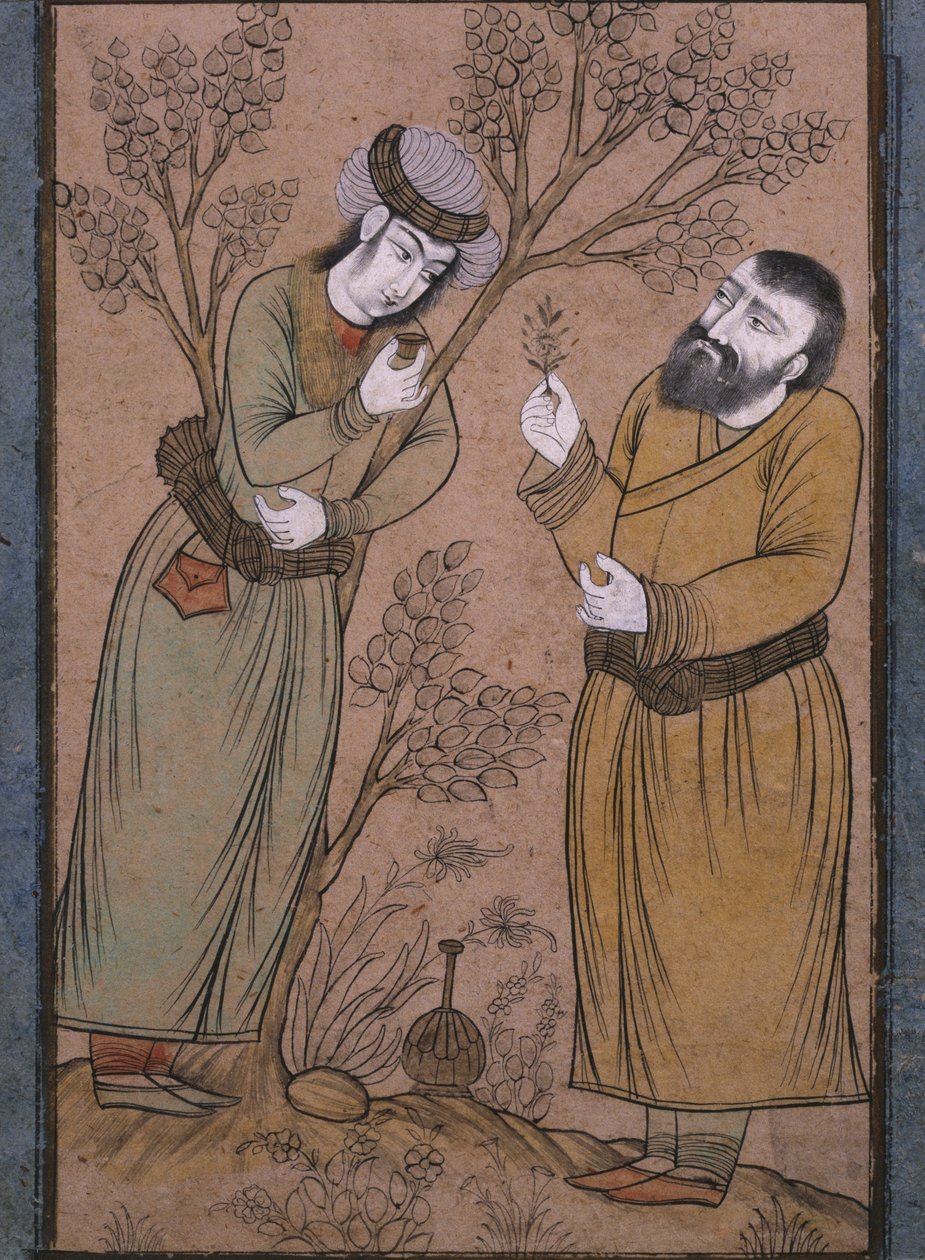 طبيب يعطي علاجًا عشبيًا لشاب ، في أواخر القرن السابع عشر وأوائل القرن الثامن عشر بواسطة المدرسة الفارسية