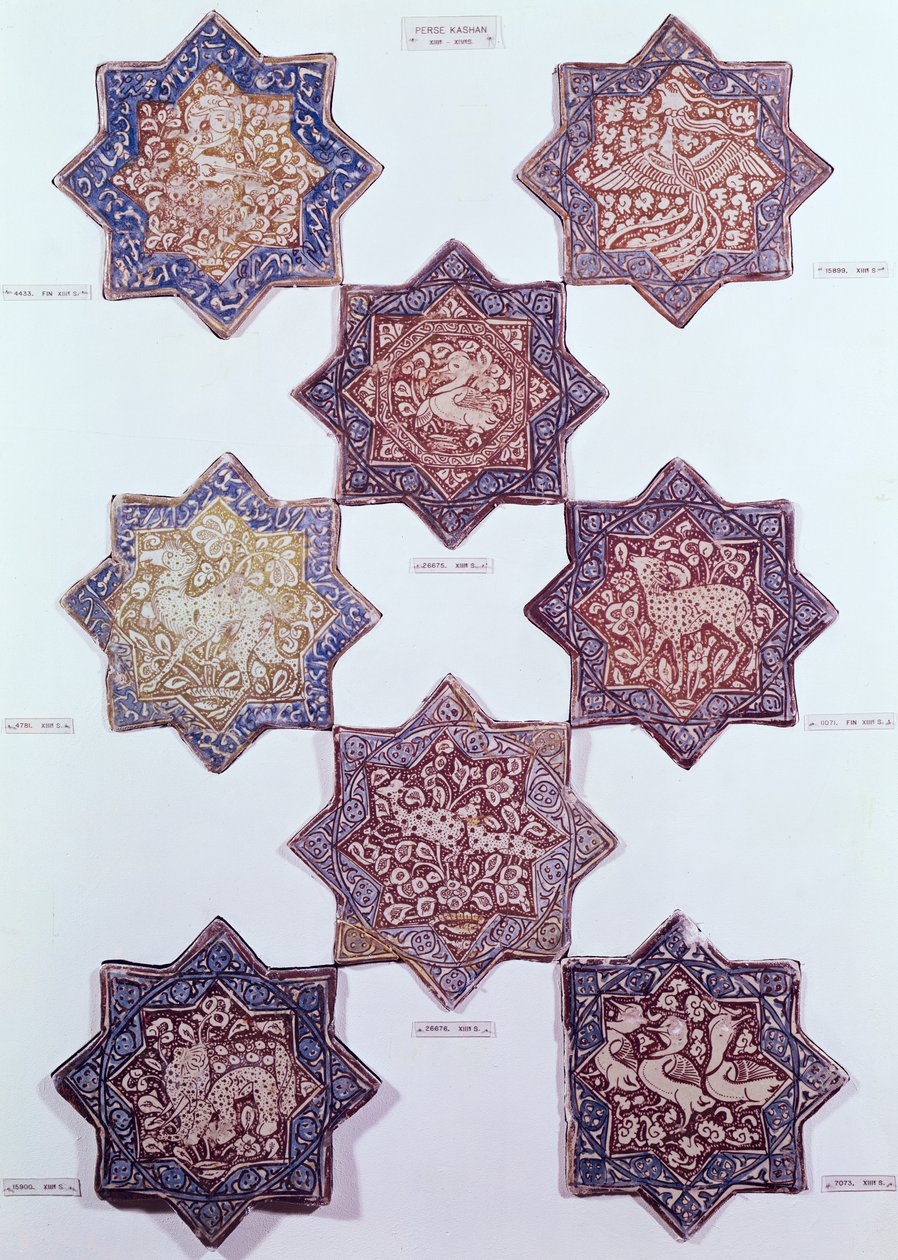 ثمانية بلاط مزين بالحيوانات ، القرن 13-14م (خزفي) بواسطة المدرسة الفارسية