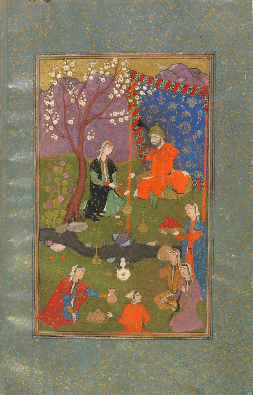 ورقة من جامشيد خورشيد ، إيران ، الفترة الصفوية ، c.1600 (ألوان مائية مبهمة ، حبر وذهب على ورق) بواسطة المدرسة الفارسية