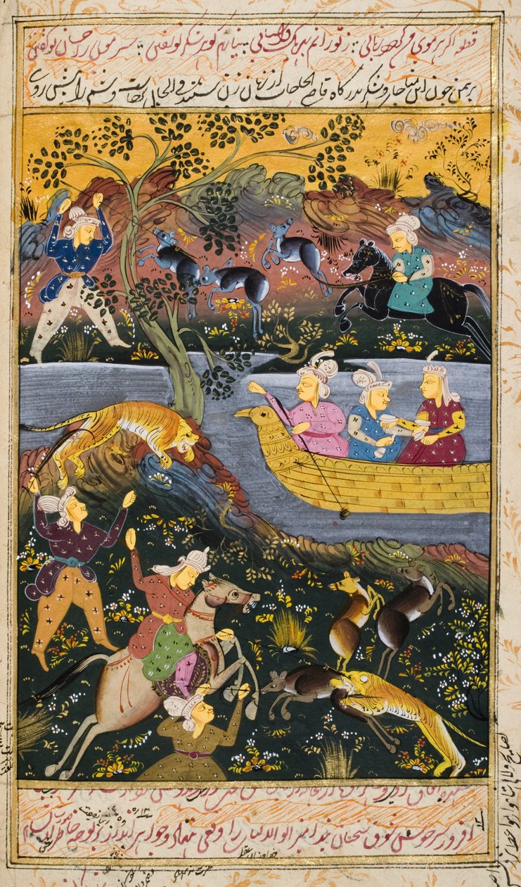 مشهد الصيد (مرحاض غير شفاف وذهب على ورق) (لمزيد من التفاصيل انظر 272923) بواسطة المدرسة الفارسية