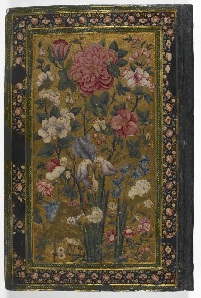 IO Islamic 3558 الغلاف الخلفي لـ "Dīvān-i Khaqān" ، بقلم فتحي علي شاه قاجار (رسم على ورنيش) بواسطة المدرسة الفارسية