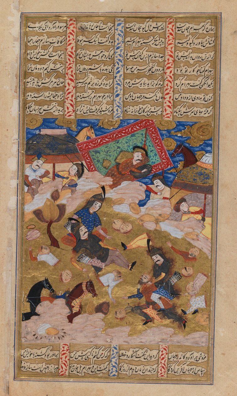 صفحة مصورة من مخطوطة الشاهنامه (حبر وغواش على ورق برشمان) بواسطة المدرسة الفارسية