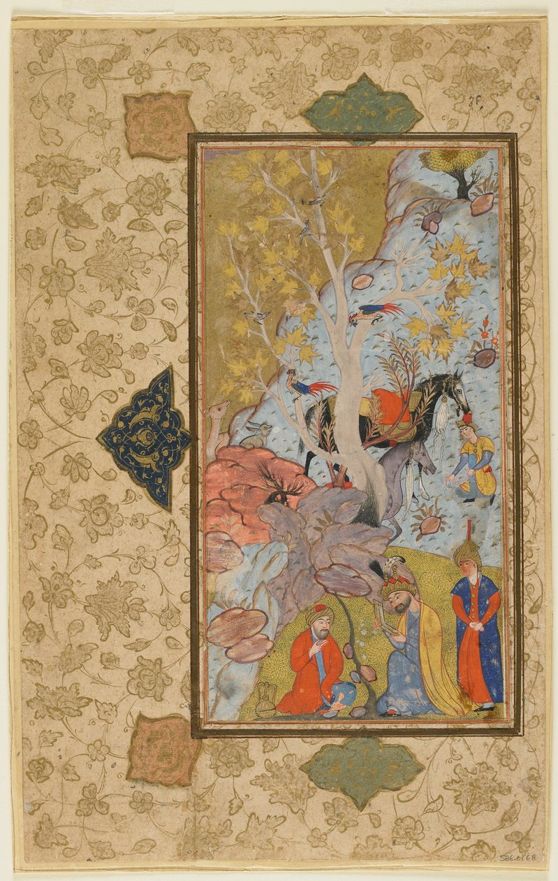 إسكندر يزور الناسك ، شيراز ، إيران ، c.1580-1600 (ألوان مائية مبهمة ، حبر وذهب على ورق) بواسطة المدرسة الفارسية
