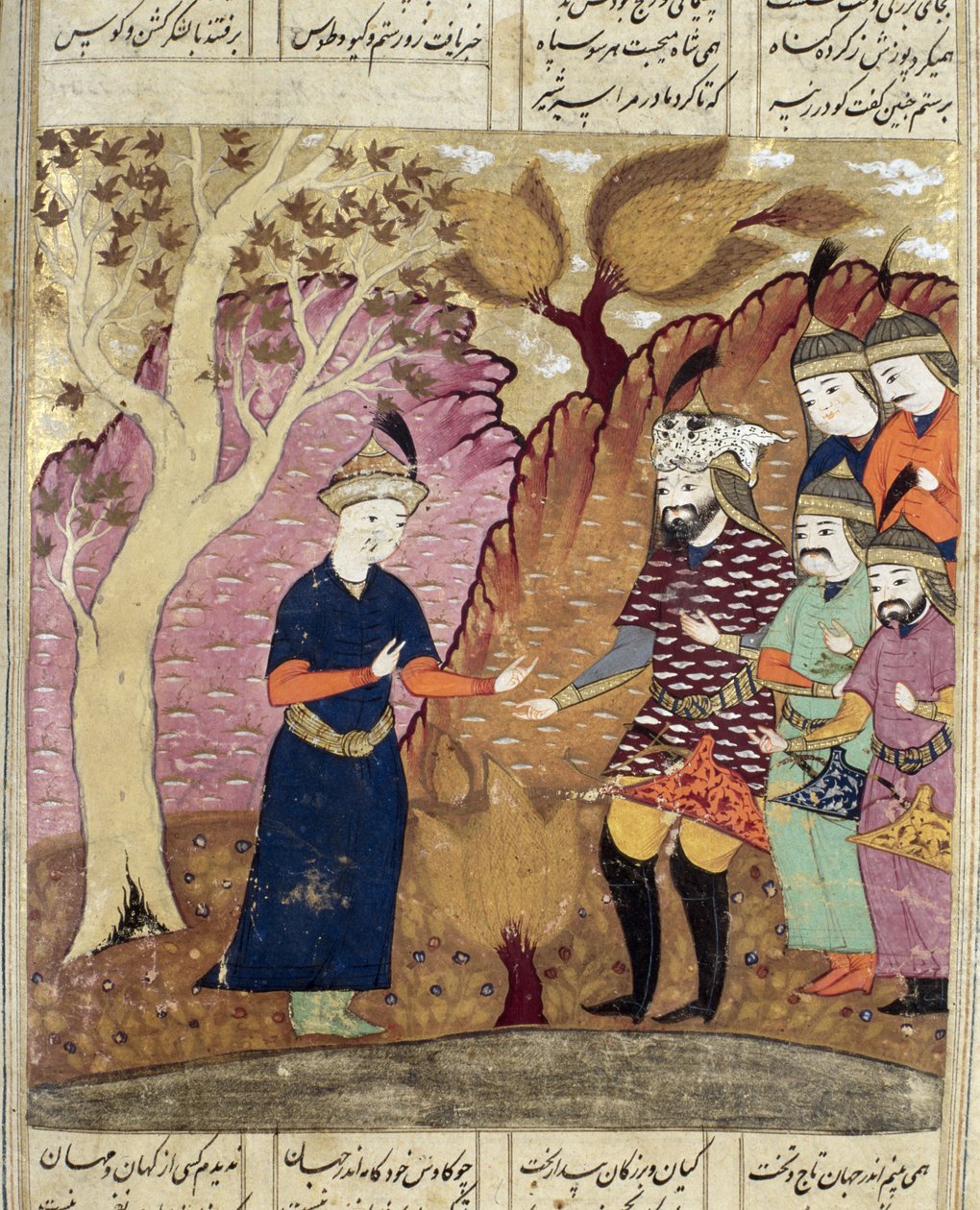 فرسان يعثرون على كووس الذين سقطوا ، رسم توضيحي من شاهناما (كتاب الملوك) لأبو القاسم مانور فردوسي (c.934-c.1020) 1619 بواسطة المدرسة الفارسية