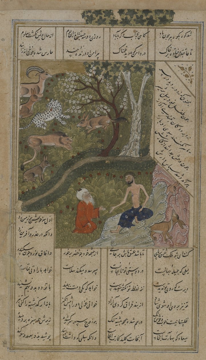 زارها المجنون في البرية من قبل الشيخ سالم ، ورقة من ليلى المجنون من قبل نظامي (ت 1209) 1475-1500 (ألوان مائية مبهمة ، حبر وذهب على ورق) بواسطة المدرسة الفارسية