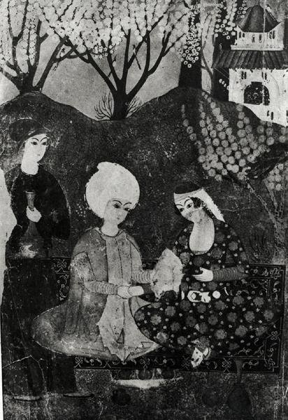 رجل وامرأة في حديقة بواسطة المدرسة الفارسية