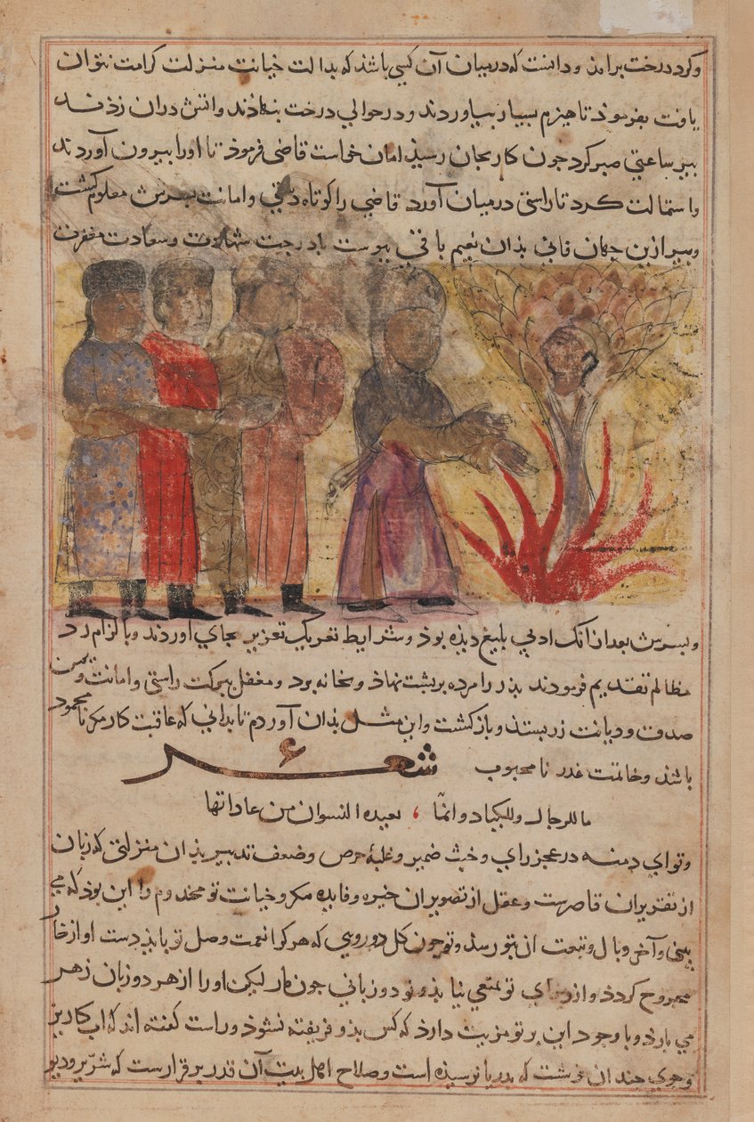 لوحة مصغرة من كليلة ودمنة (حبر ومبهم على الورق) بواسطة المدرسة الفارسية