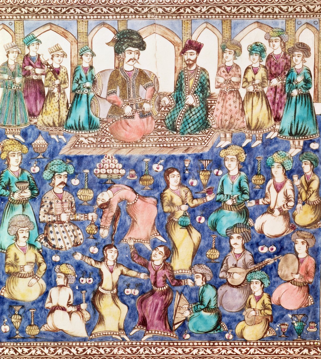 موسيقيون وراقصون في بلاط ناصر الدين شاه قاجار (1831-1896) (سيراميك) بواسطة المدرسة الفارسية