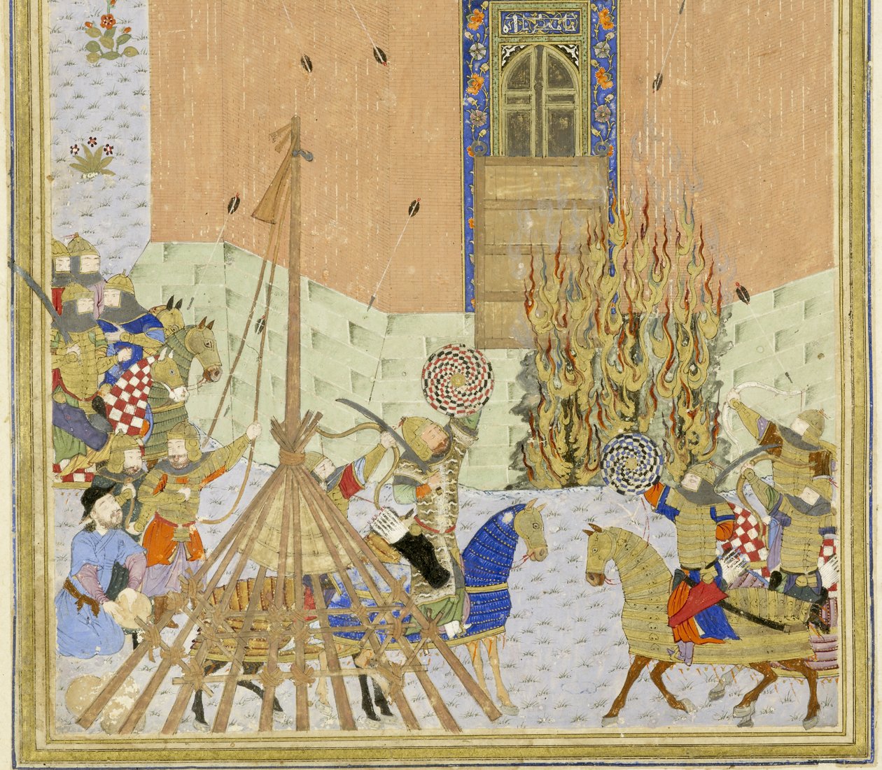الفارسي 239 fol.223a التفاصيل: هاجمت قلعة عصابة الالغام الألغام ، التوضيح من Shahnama (كتاب الملوك) ، من قبل أبو القاسم منصور فردوسي (c.934-c.1020) ، 1444 بواسطة المدرسة الفارسية