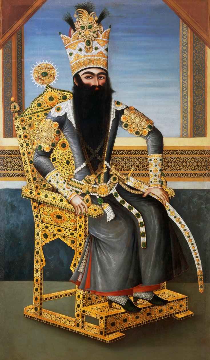 صورة شخصية لفتح علي شاه (1762-1834) ، حوالي 1805 ، ملك بلاد فارس من 1797 إلى 1834 ، فنان غير معروف ، زيت على قماش بواسطة المدرسة الفارسية