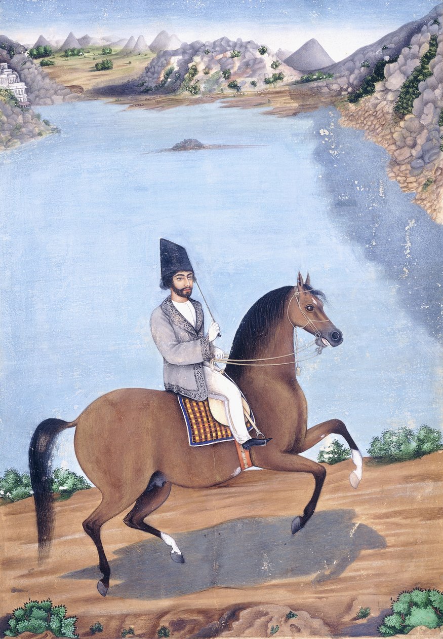 صورة لشاب على ظهور الخيل ، c.1840 بواسطة المدرسة الفارسية