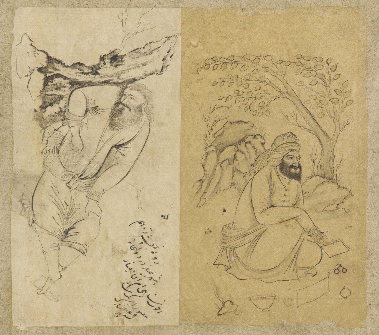رجل يستريح ، أصفهان ، سلالة صفوية ، 1639 (حبر على ورق) بواسطة المدرسة الفارسية