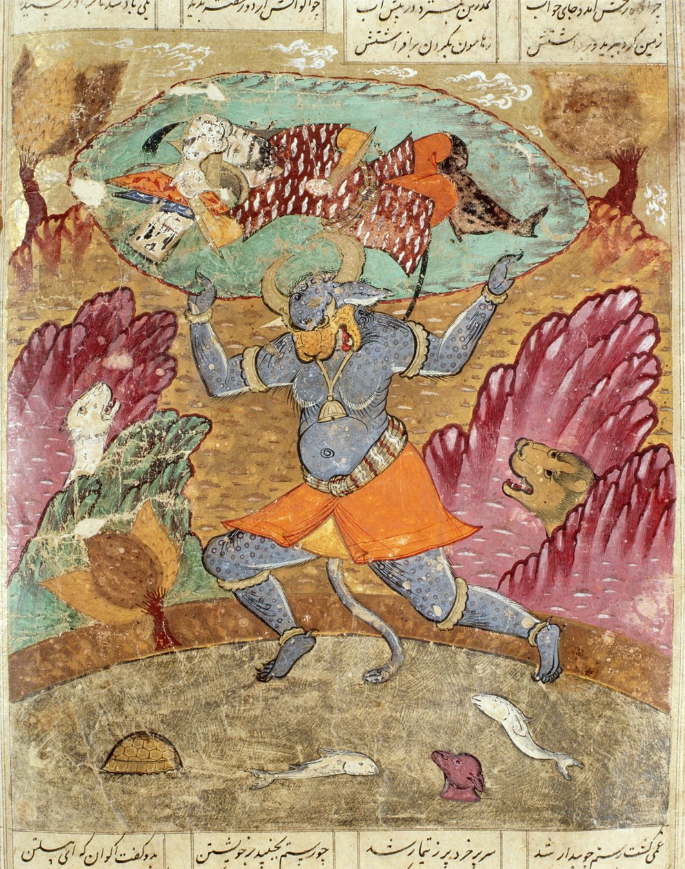 رستم يحملها أكوان ديوا ، رسم توضيحي من شاهناما (كتاب الملوك) لأبو القاسم مانور فردوسي (c.934-c.1020) 1619 بواسطة المدرسة الفارسية