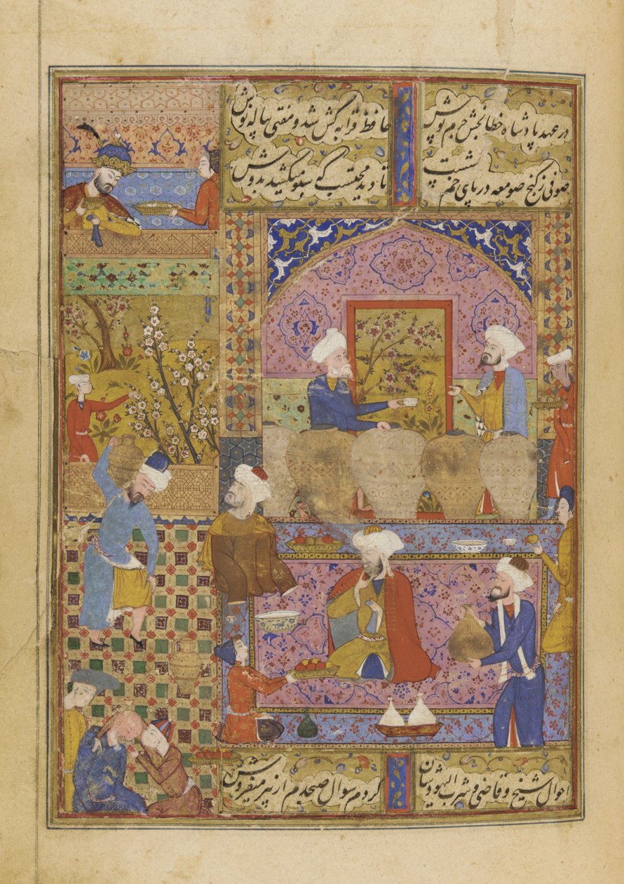 مشهد في حانة من ديوان من قبل حافظ ، c.1552-53 بواسطة المدرسة الفارسية