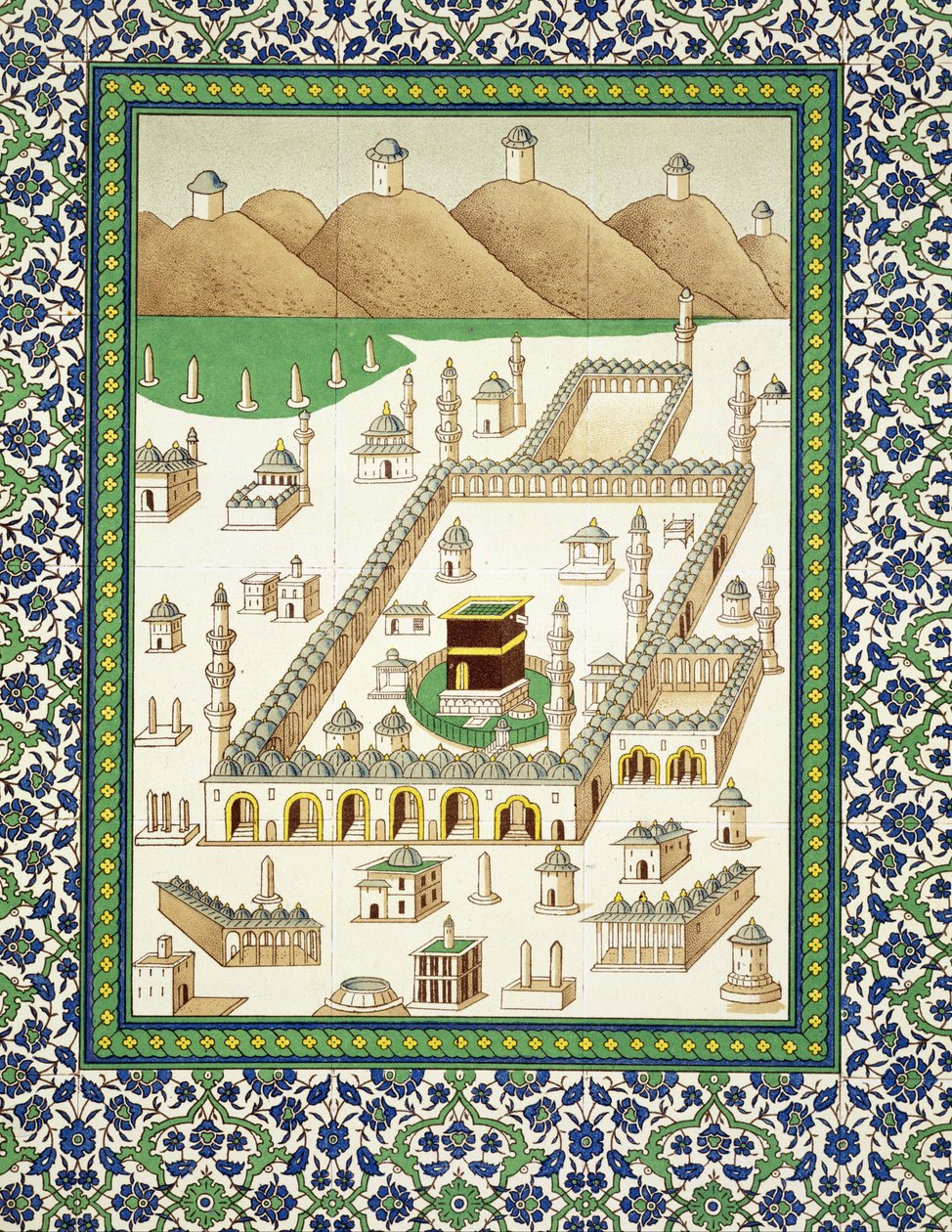 منظر تخطيطي لمكة ، يُظهر القبعة ، من كتاب عن الخزف الفارسي (طباعة) بواسطة المدرسة الفارسية