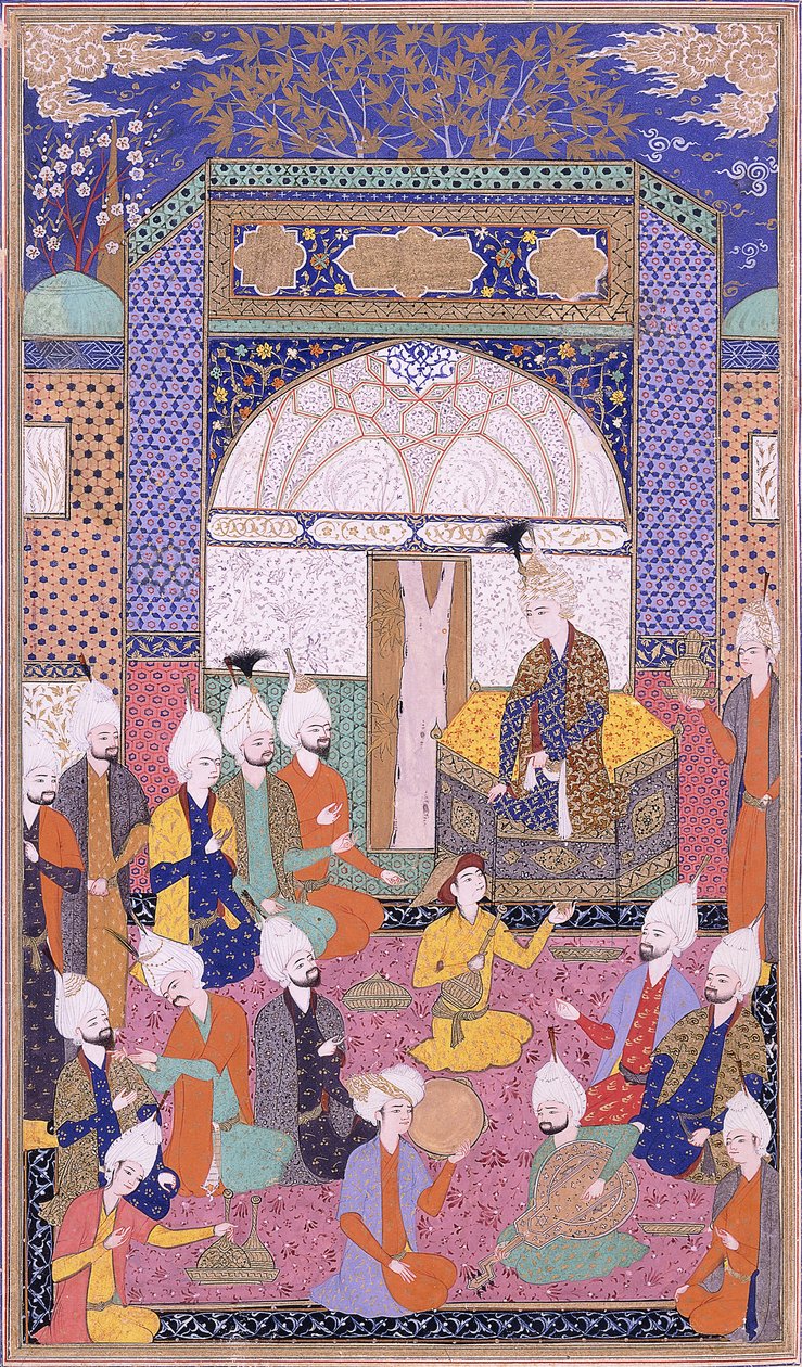 شاه إسماعيل "أول جمهور خاص بعد انضمامه في تبريز ، حوالي 1590-1600 بواسطة المدرسة الفارسية