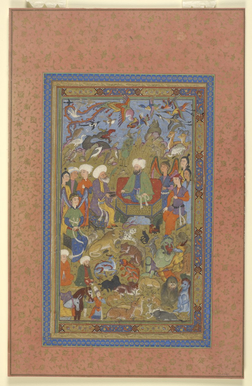 سليمان وبلقيس عرش ، ج .1590-1600 بواسطة المدرسة الفارسية