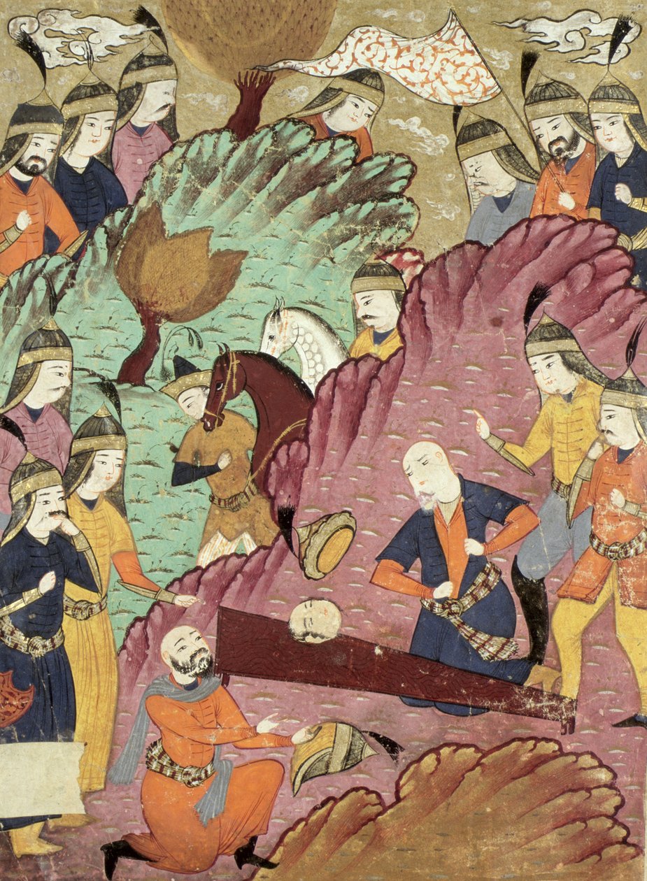 موت رادز ، رسم توضيحي من الشاهنامه (كتاب الملوك) لأبي القاسم منور الفردوسي (934 - 1020) 1619 (جواش على ورق) بواسطة المدرسة الفارسية