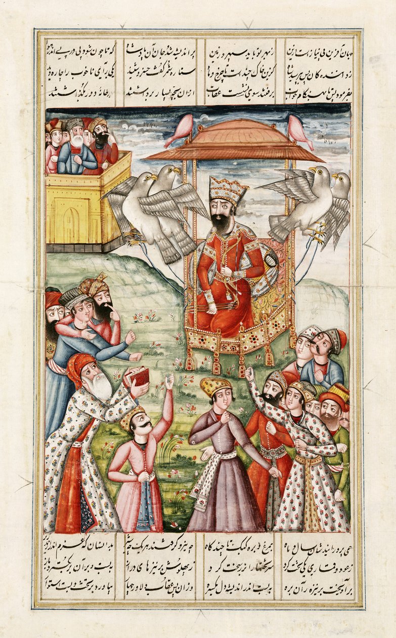 أسطورة الملك كاي - كاوس ، من شاهناما (كتاب الملوك) لأبو القاسم مانور فردوسي (c.934-c.1020) c.1830 بواسطة المدرسة الفارسية