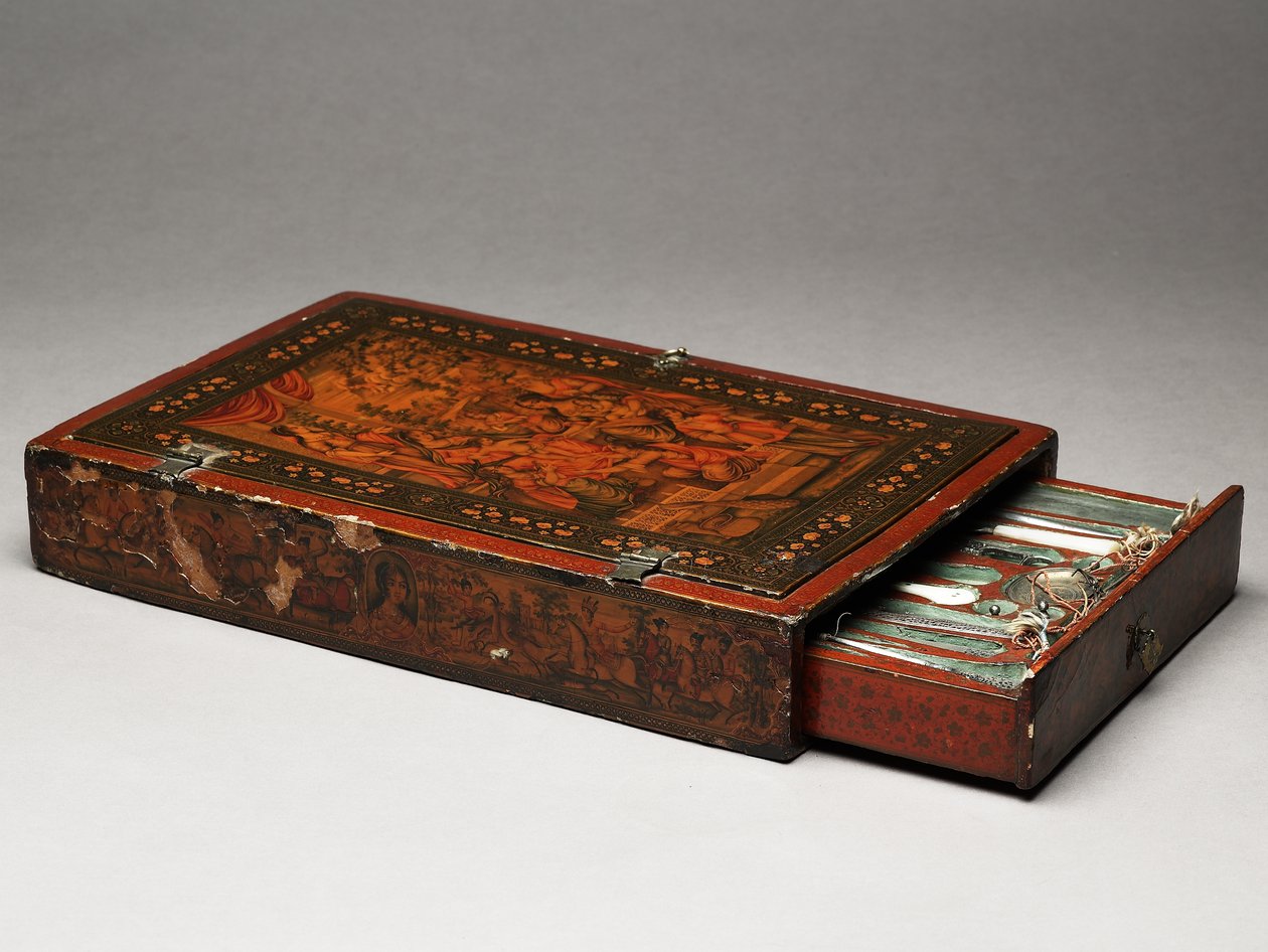 Tool kit depicting the Holy Family, c.1830 (mixed media) بواسطة المدرسة الفارسية