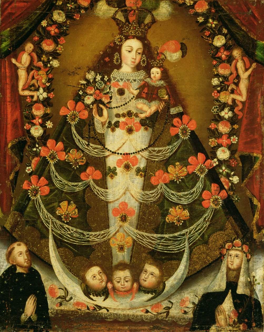 عذراء بوماتا مع القديس نيكولاس من تولينتينو وسانت روز ليما (1586-1617) بواسطة مدرسة بيرو