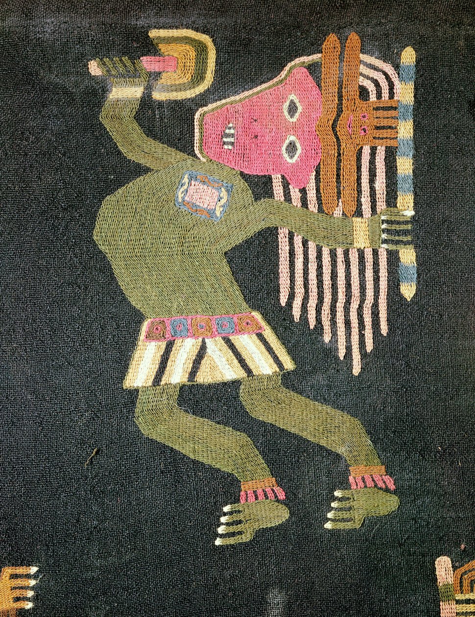 راقصة صوف منسوجة مع عصا ، قبيلة باراكاس (نسيج) (انظر أيضا 231825) بواسطة مدرسة بيرو