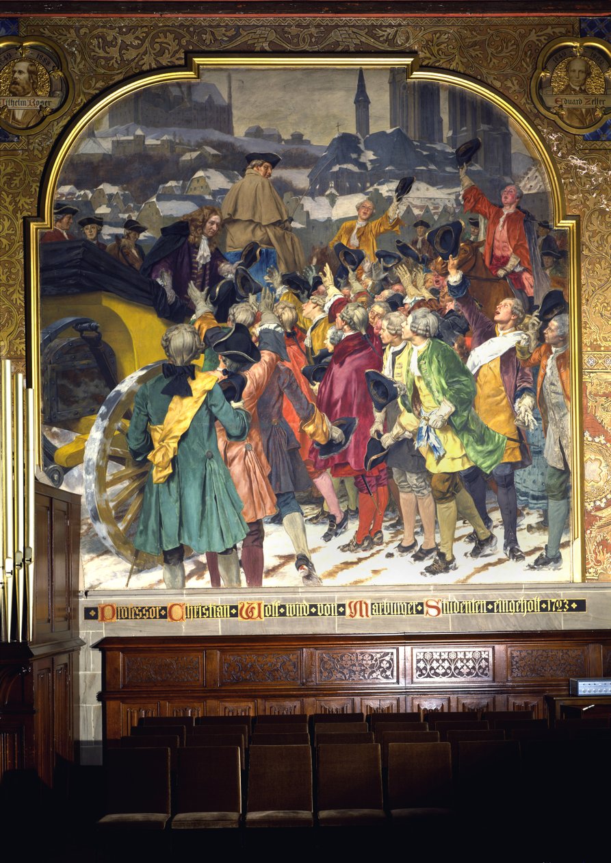 الطلاب المحيطون بالأستاذ كريستيان وولف لدى وصوله إلى ماربورغ عام 1723 ، 1903 بواسطة بيتر جوهان ثيودور جانسين