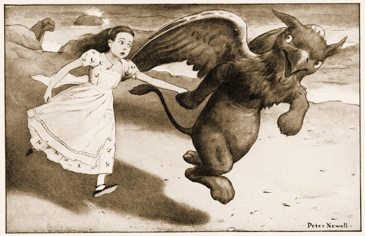 صرخ غريفون "هيا!" ، رسم توضيحي لمغامرات لويس كارول في أليس في بلاد العجائب ، 1901 بواسطة بيتر نيويل