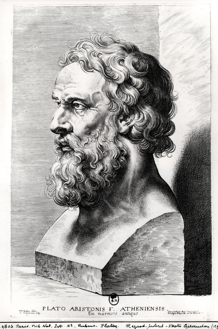 تمثال نصفي أفلاطون (c.427-c.348 قبل الميلاد) منقوش بواسطة Lucas Emil Vorsterman (1595-1675) بواسطة بيتر بول روبنز