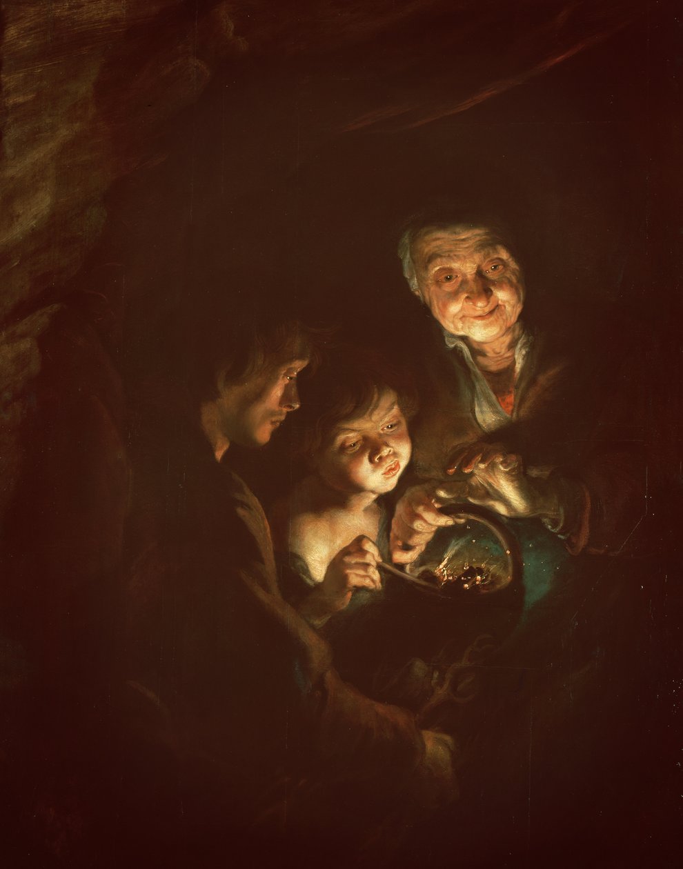 امرأة عجوز مع نحاس ، c1616-20 (زيت على خشب) بواسطة بيتر بول روبنز
