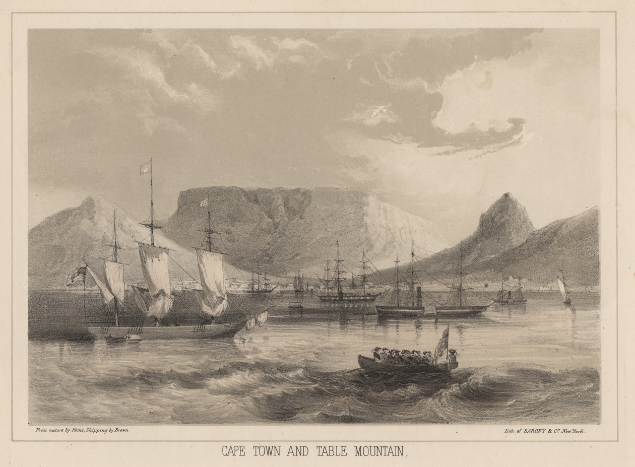 كيب تاون وجبل تابل ، litho من شركة Sarony und Co. ، 1855 (chromolitho) بواسطة بيتر برنهارد فيلهلم هاينه