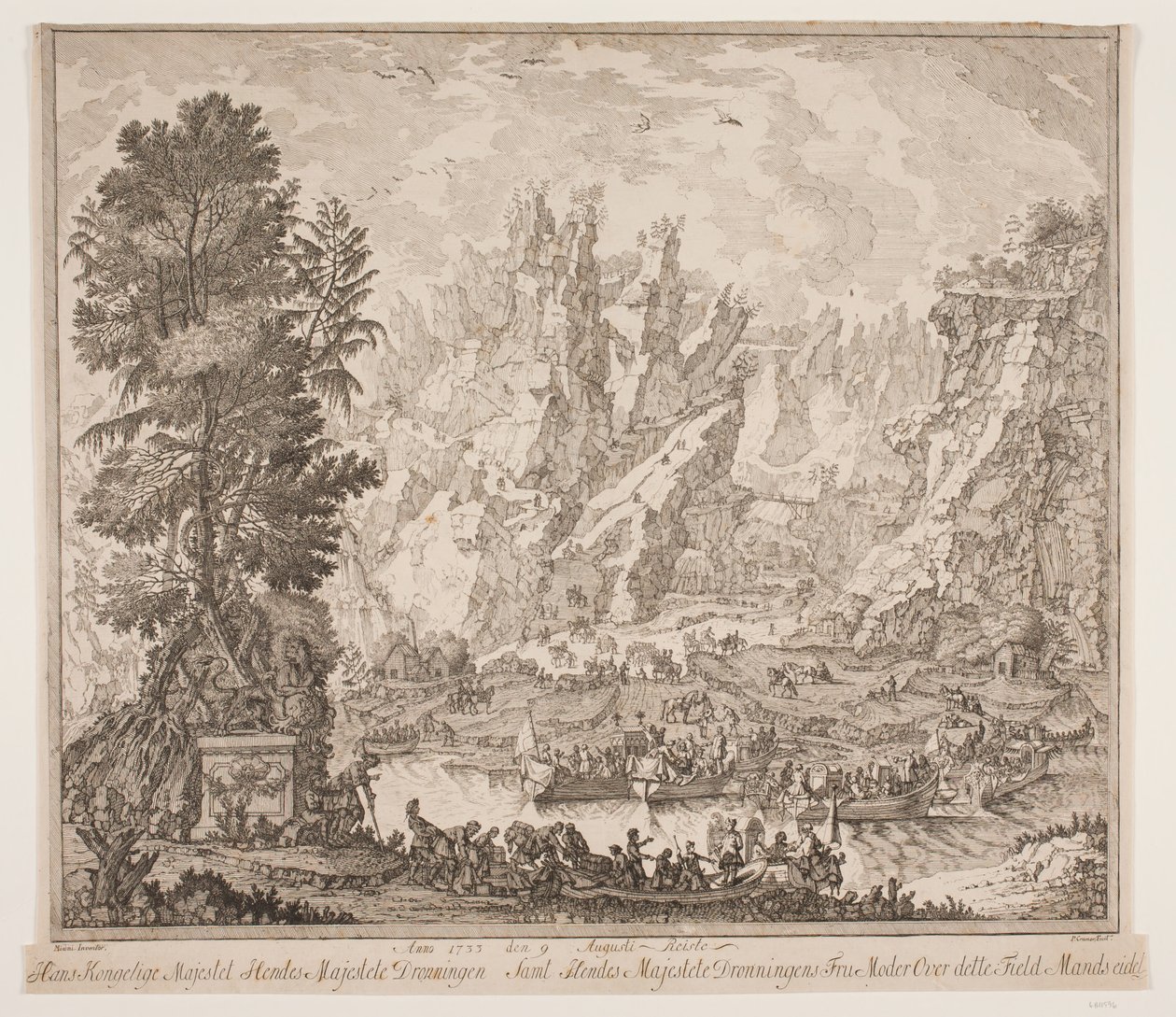Anno 1733 في 9 أغسطس ، سافر صاحب الجلالة الملكة وصاحبة الجلالة السيدة والدة الملكة فوق هذا الحقل Mansseidet بواسطة بيتر كريمر