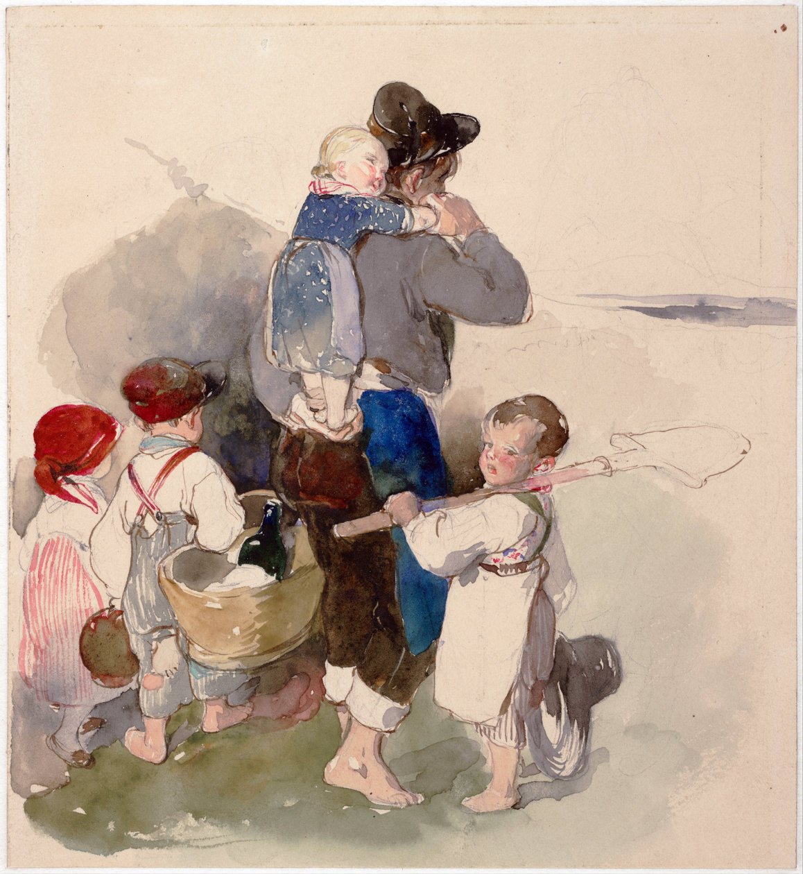 "" أطفال على طريق العمل في الحقول "" لوحة مائية لبيتر فندي (1796-1842) حوالي عام 1840 مكتبة فيينا ألبرتينا بواسطة بيتر فندي