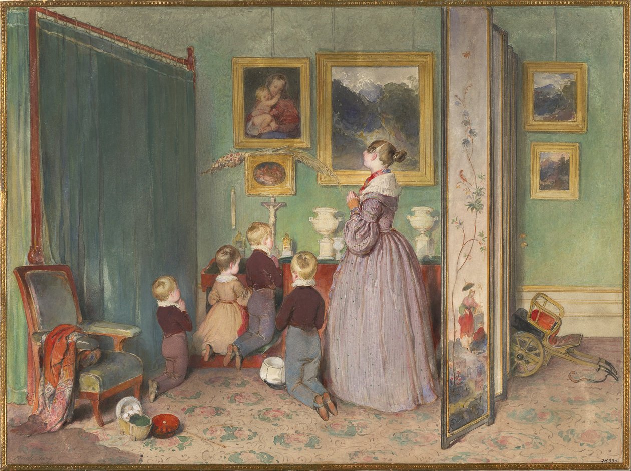 صلاة المساء المسيرة صوفي مع الأطفال ، 1839 بواسطة بيتر فندي