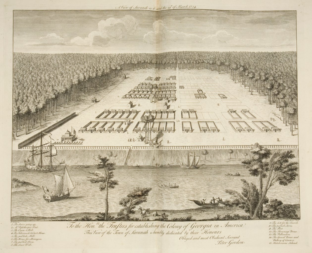 منظر للسافانا كما كانت في 29 مارس 1734 ، نقشها ب.فوردرينير ، لندن ، حوالي 1735 (نقش) بواسطة بيتر جوردون