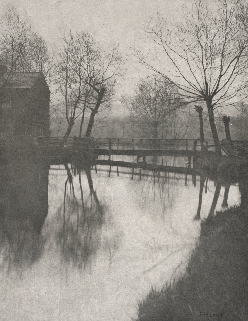 جسر للمشاة بالقرب من Chingford ، من The Compleat Angler ، 1888. بواسطة بيتر هنري ايمرسون