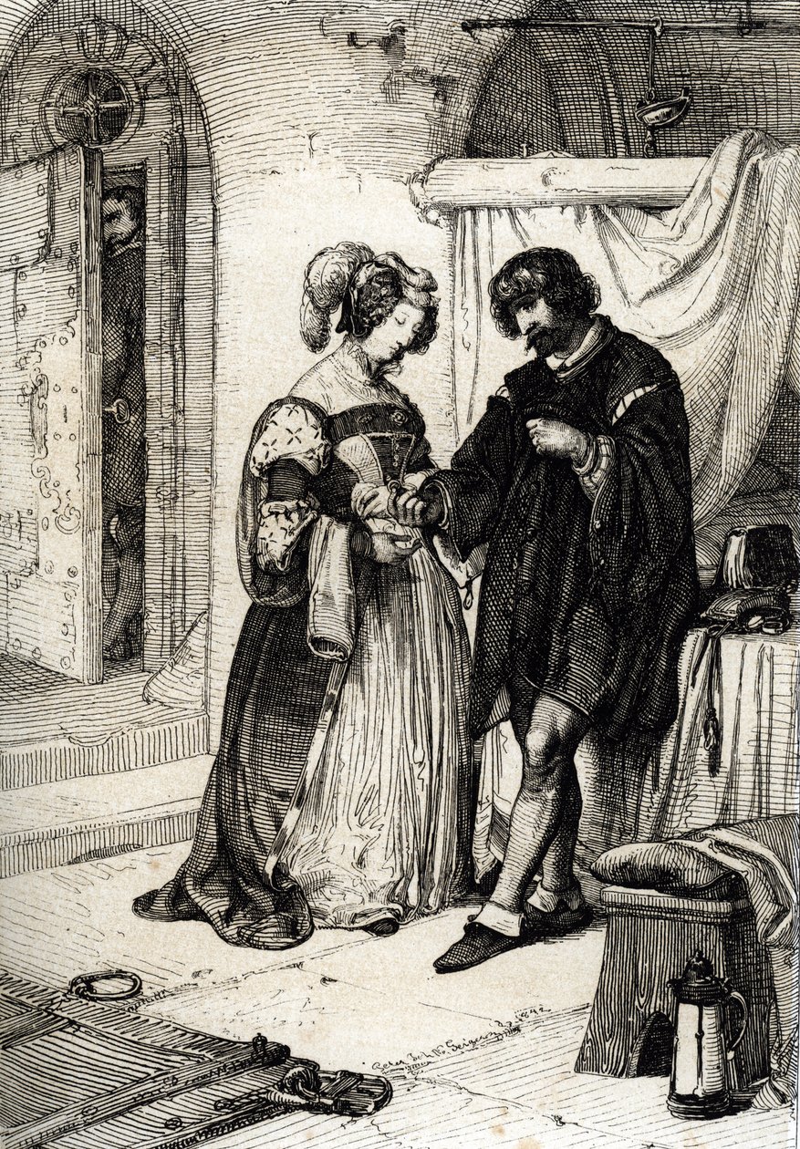 الكونت إسيكس روبرت ديفيروكس (1565-1601) المحكوم عليه بالإعدام بتهمة الخيانة سلم إليزابيث هوارد ، كونتيسة نوتنغهام وسيدة الشرف إليزابيث إيري من إنجلترا ، تعهدًا بالولاء للملكة بواسطة بيتر يوهان نيبوموك جيجر