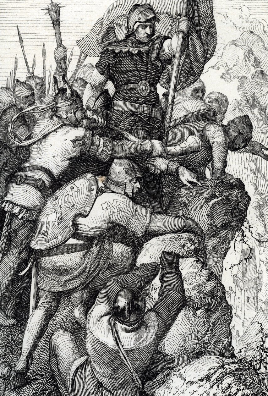 قوات أوثون الأول من بافيير (1117-1183) بالقرب من فيرونا في إيطاليا 1155 (أوتو الأول ، دوق بافاريا وجيشه بالقرب من فيرونا ، إيطاليا 1155) رسم ريشة من "Historische Memorabilian des In-und Auslandes" "(هدايا تاريخية) بقلم أنطون زيجلر بواسطة بيتر يوهان نيبوموك جيجر